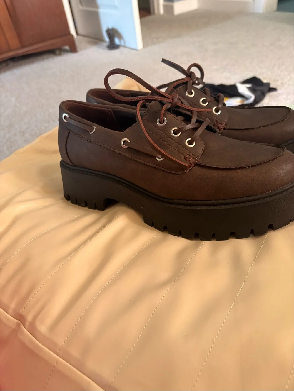 No Boundaries Brown Platform Lace-Up Shoes with Black Lug Soles